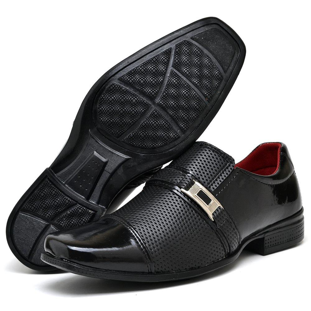 Sapato Social Masculino Preto Verniz com Fivela | Elegância e Conforto para Ocasiões Especiais