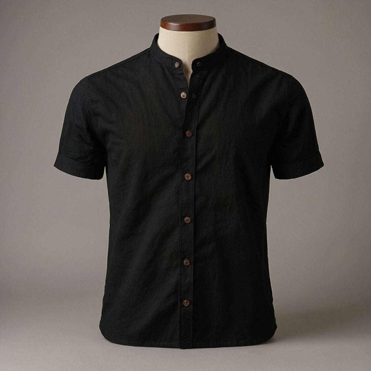 Camisa Social Manga Curta Masculina Gola Padre em Algodão Egípcio