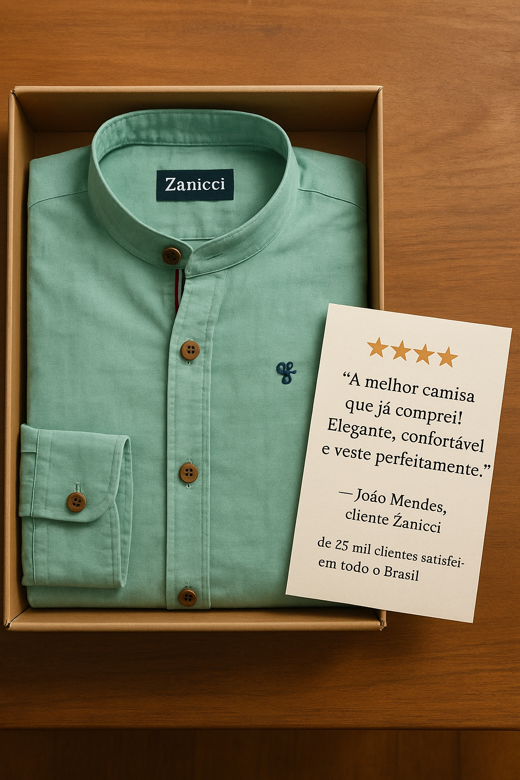 Camisa de Botão Social Masculina Manga Longa Gola Padre de Alta Qualidade