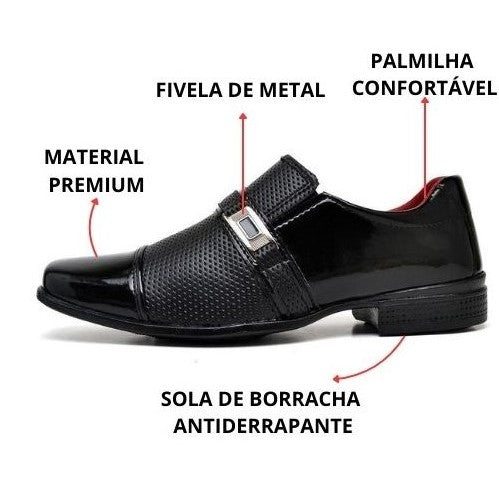 Sapato Social Masculino Preto Verniz com Fivela | Elegância e Conforto para Ocasiões Especiais