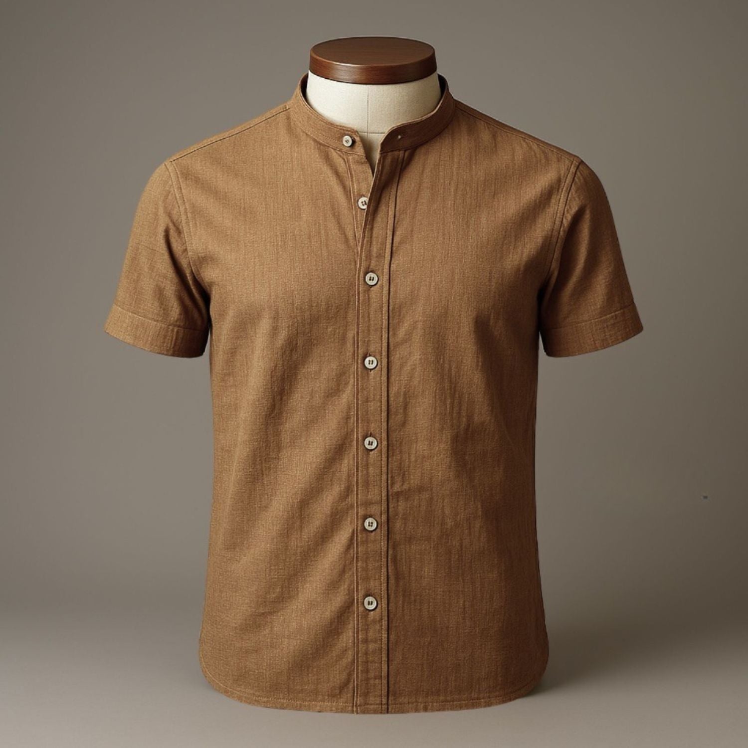 Camisa Social Manga Curta Masculina Gola Padre em Algodão Egípcio