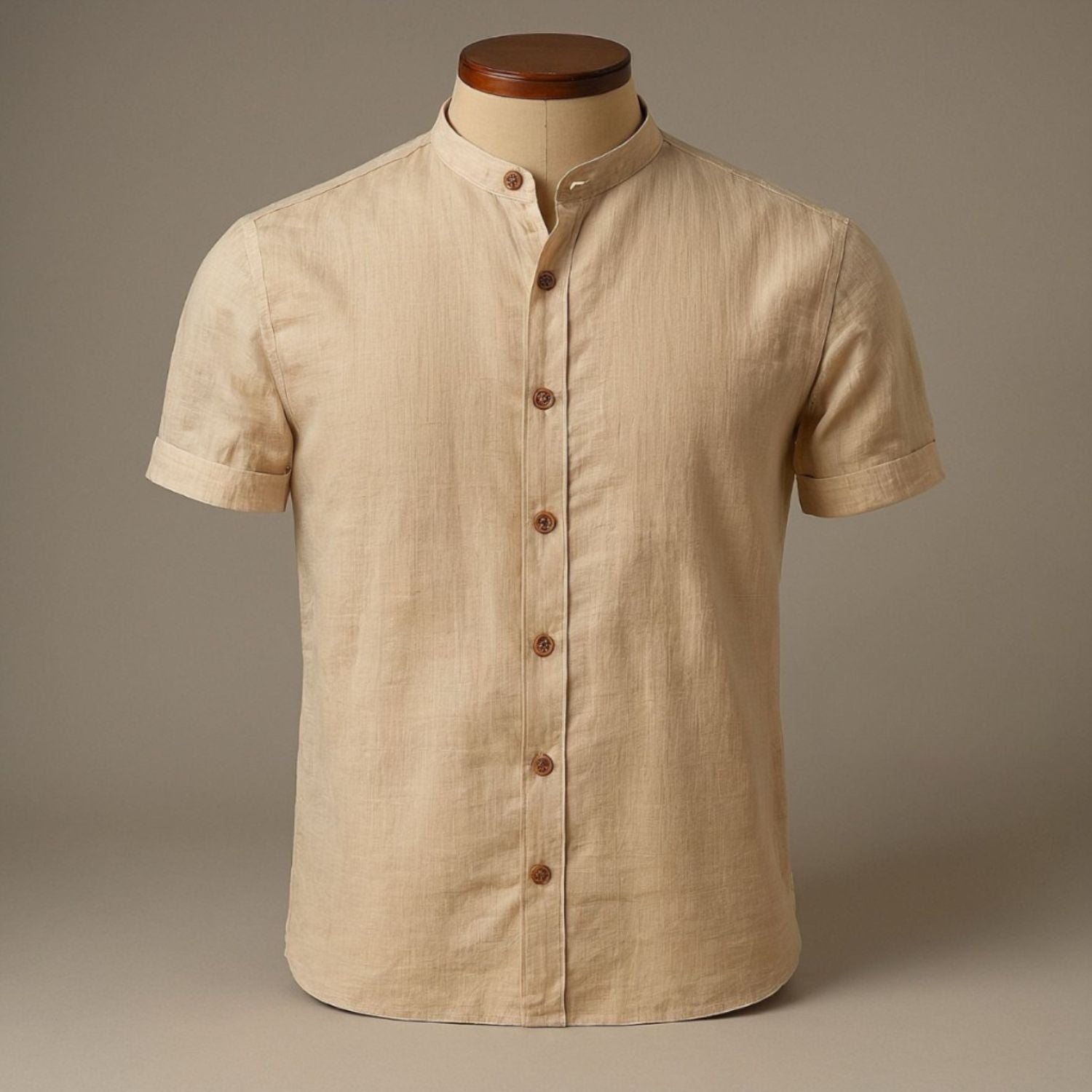 Camisa Social Manga Curta Masculina Gola Padre em Algodão Egípcio