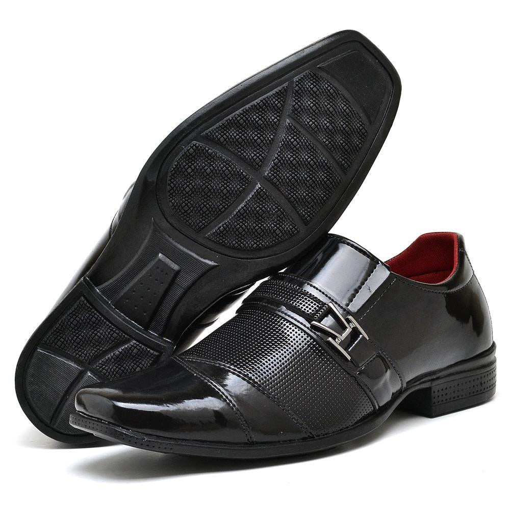 Sapato Social Masculino Preto Verniz com Fivela | Elegância e Conforto para Ocasiões Especiais