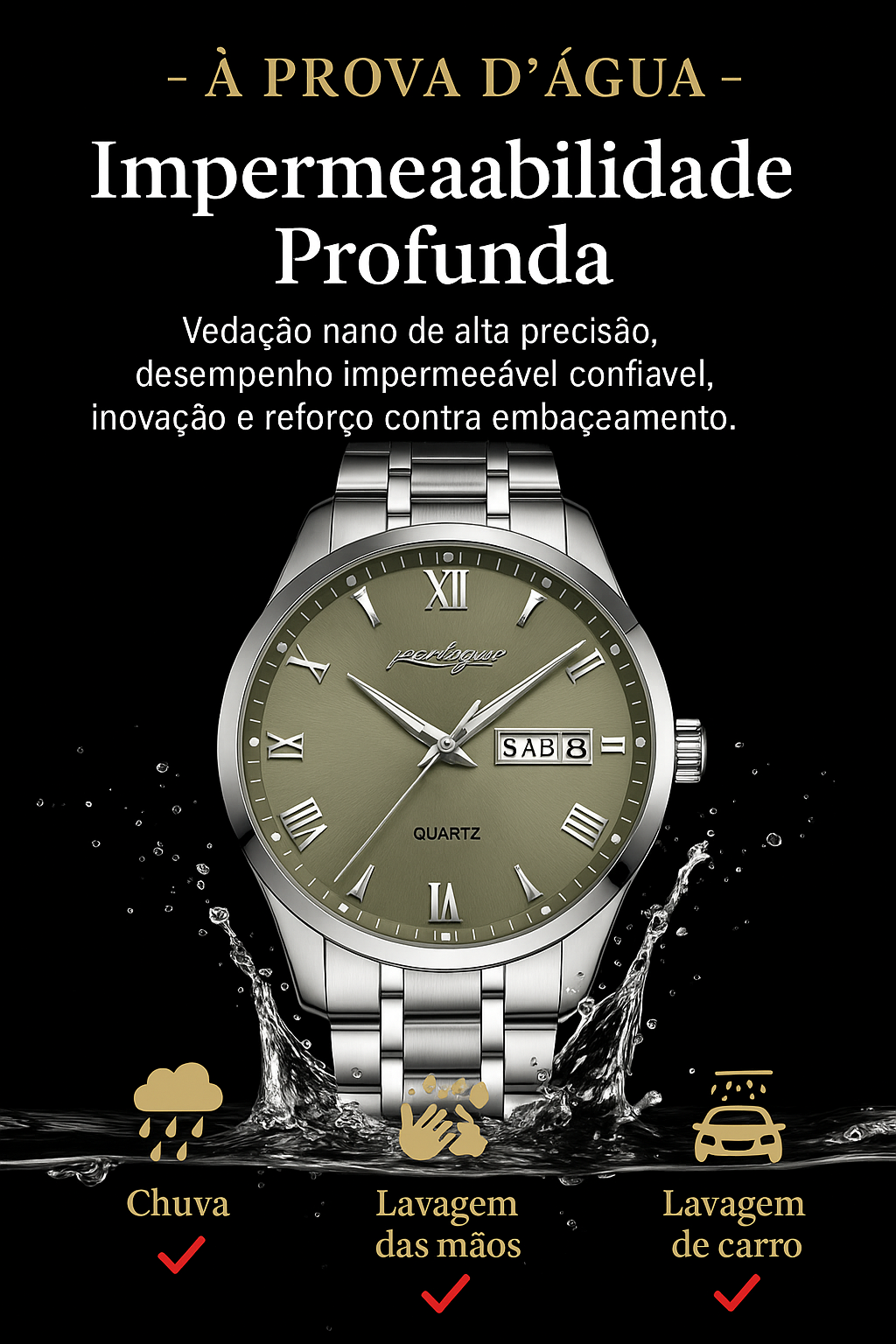 Relógio Masculino Elegante em Aço Inoxidável à Prova d’Água – Quartzo