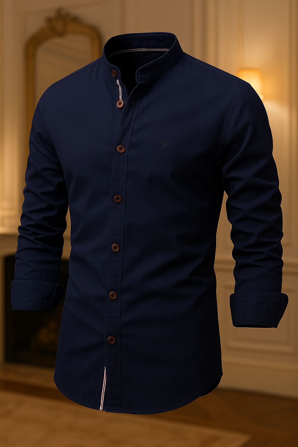 Camisa de Botão Social Masculina Manga Longa Gola Padre de Alta Qualidade