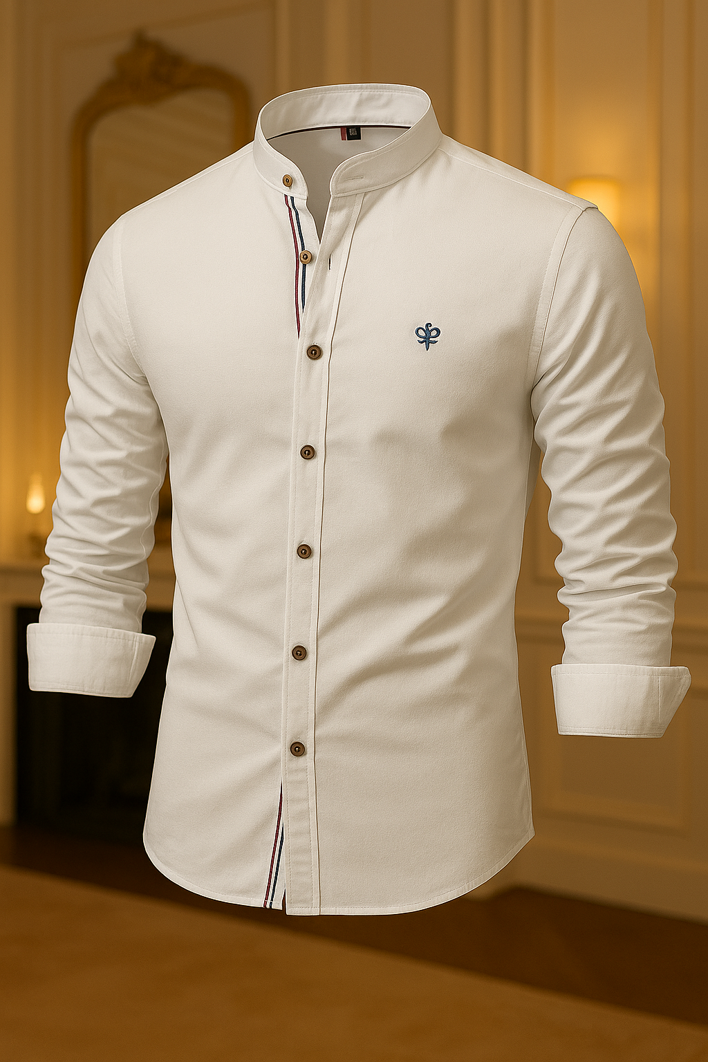 Camisa de Botão Social Masculina Manga Longa Gola Padre de Alta Qualidade