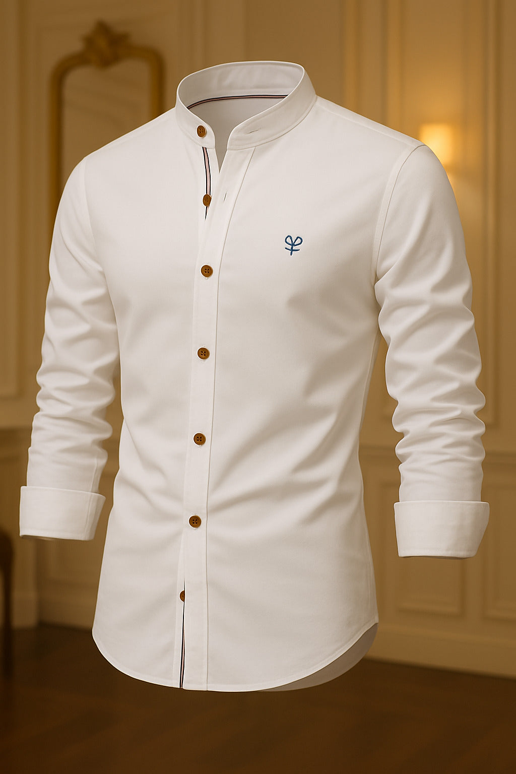 Camisa de Botão Social Masculina Manga Longa Gola Padre de Alta Qualidade