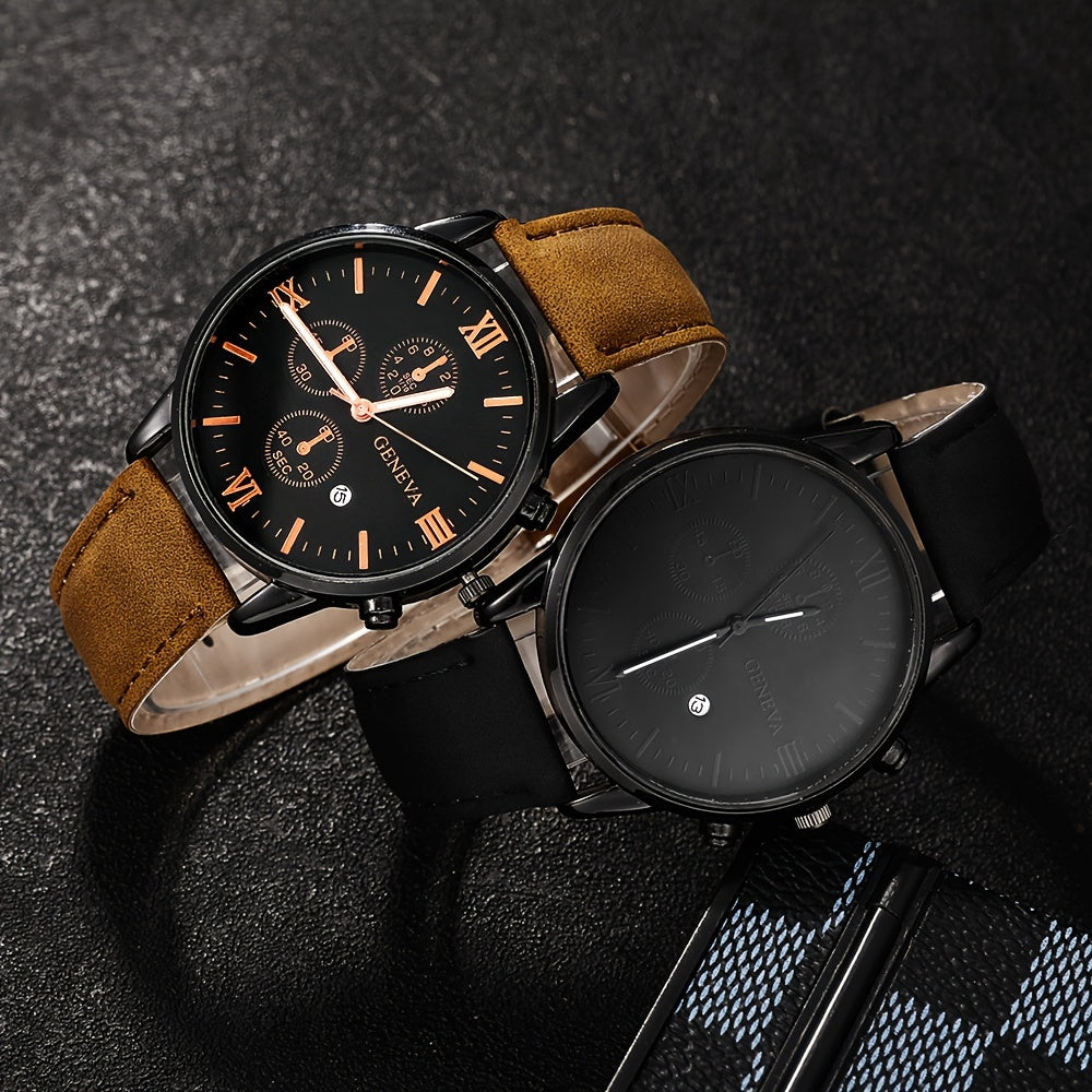Conjunto de 4 Relógios Masculino Super Elegante e Barato em Aço Inoxidável e Couro à Prova d’Água – Quartzo Luxo