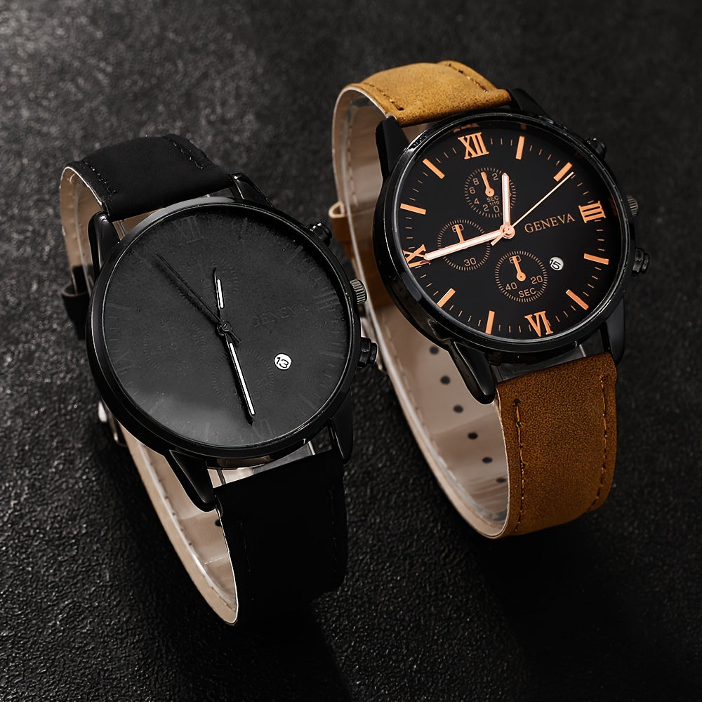 Conjunto de 4 Relógios Masculino Super Elegante e Barato em Aço Inoxidável e Couro à Prova d’Água – Quartzo Luxo