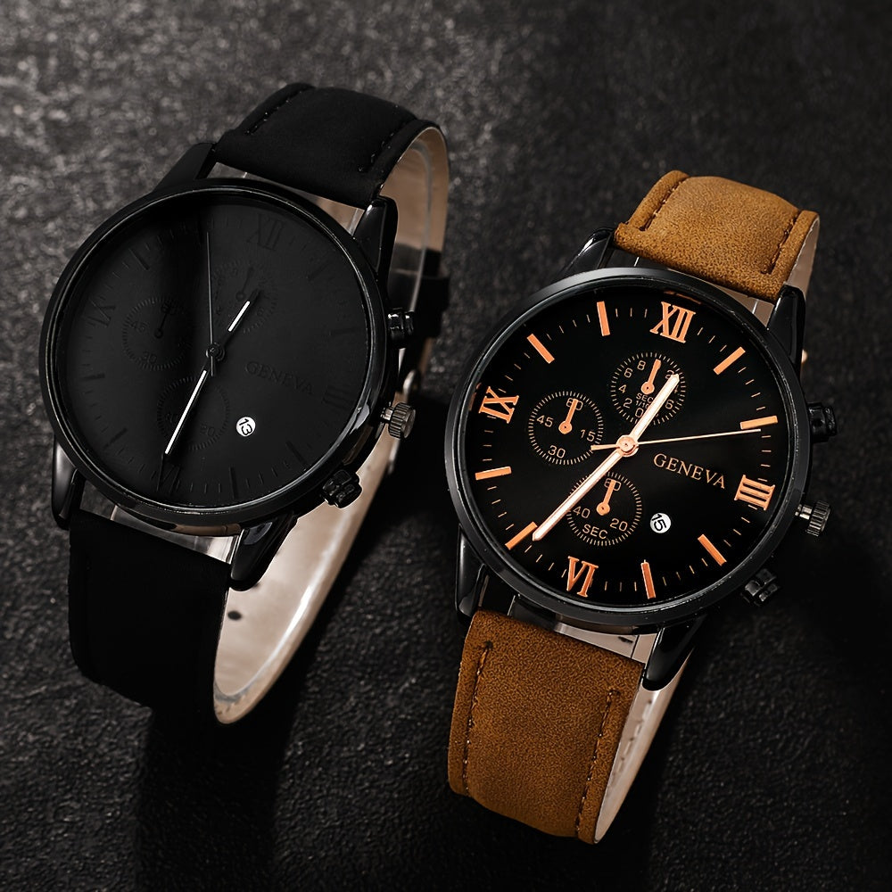 Conjunto de 4 Relógios Masculino Super Elegante e Barato em Aço Inoxidável e Couro à Prova d’Água – Quartzo Luxo