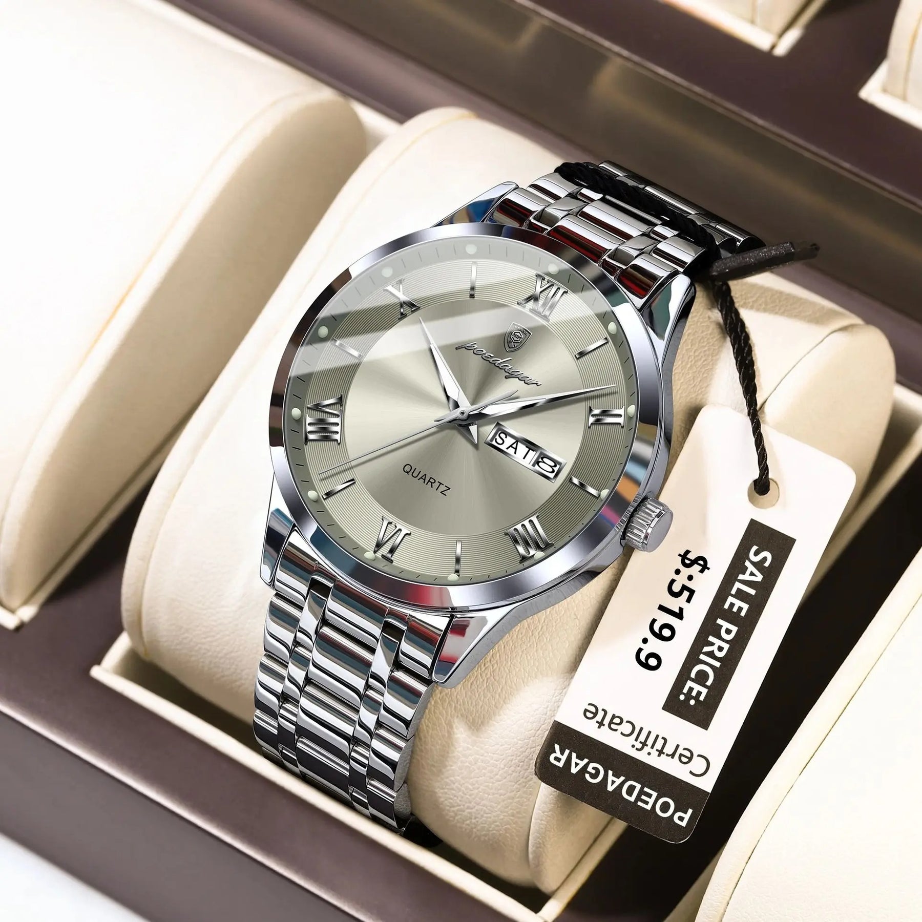 Relógio Masculino Elegante em Aço Inoxidável à Prova d’Água – Quartzo