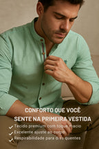 Camisa de Botão Social Masculina Manga Longa Gola Padre