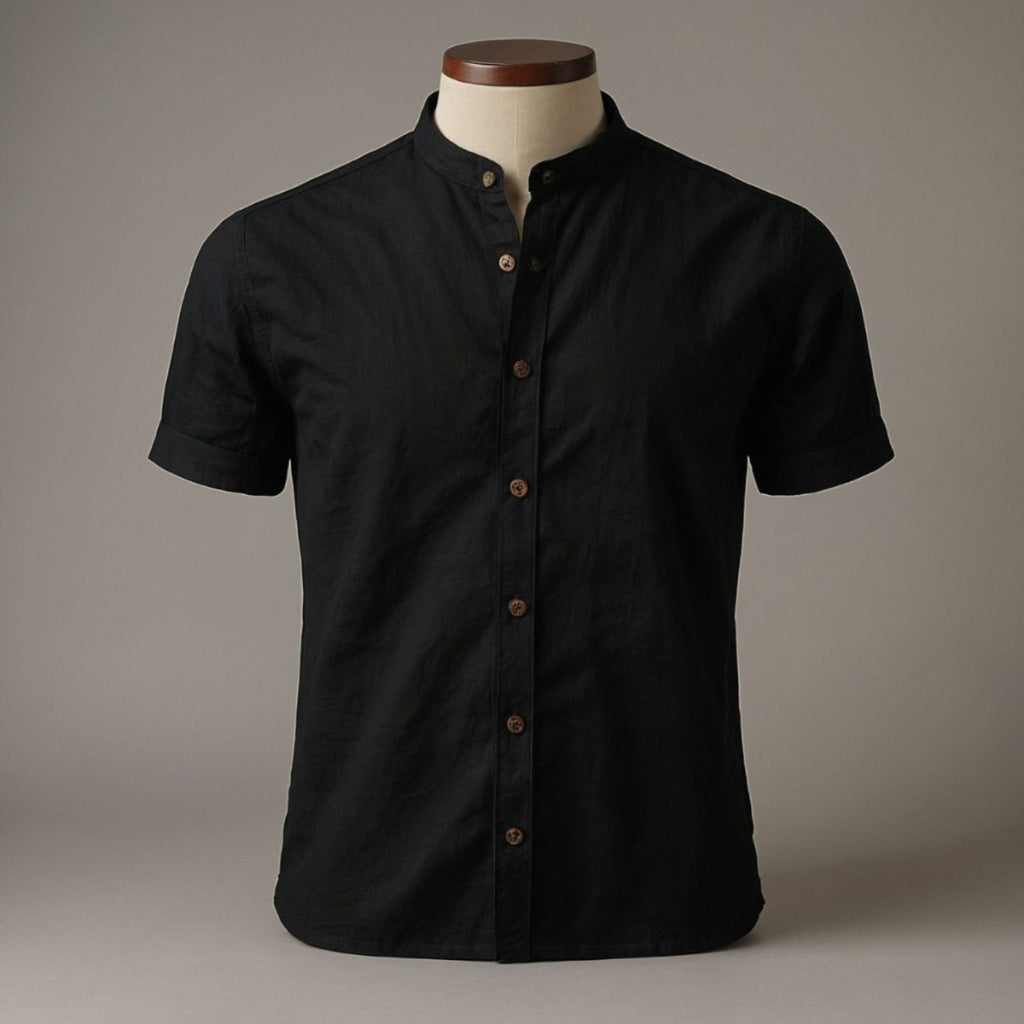 Camisa Social Manga Curta Masculina Gola Padre em Linho