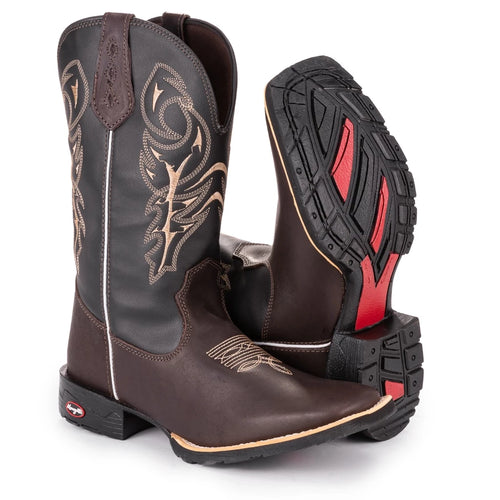 Bota Texana Country Dallas Couro Legítimo Bico Quadrado