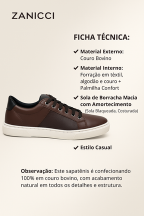 Tenis Sapatenis Casual de Couro + Palmilha Confort embutida