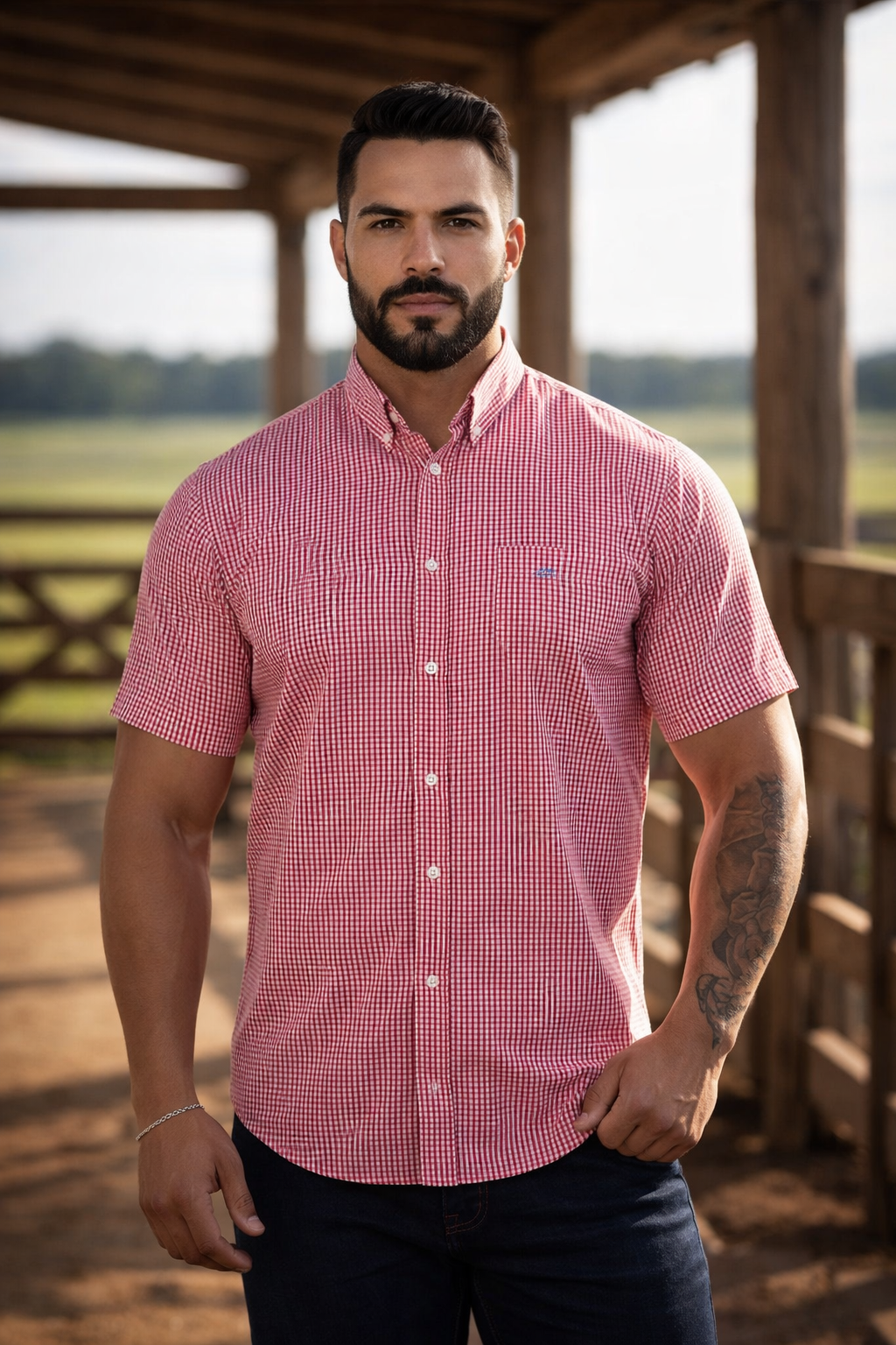 Camisa Xadrez Country Confort - Manga Curta com Botão na Gola