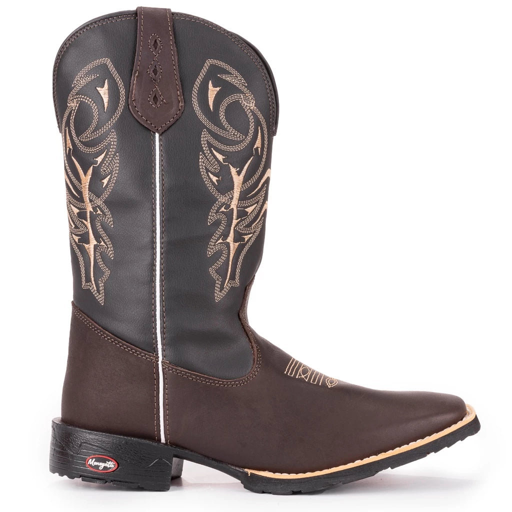 Bota Texana Country Dallas Couro Legítimo Bico Quadrado