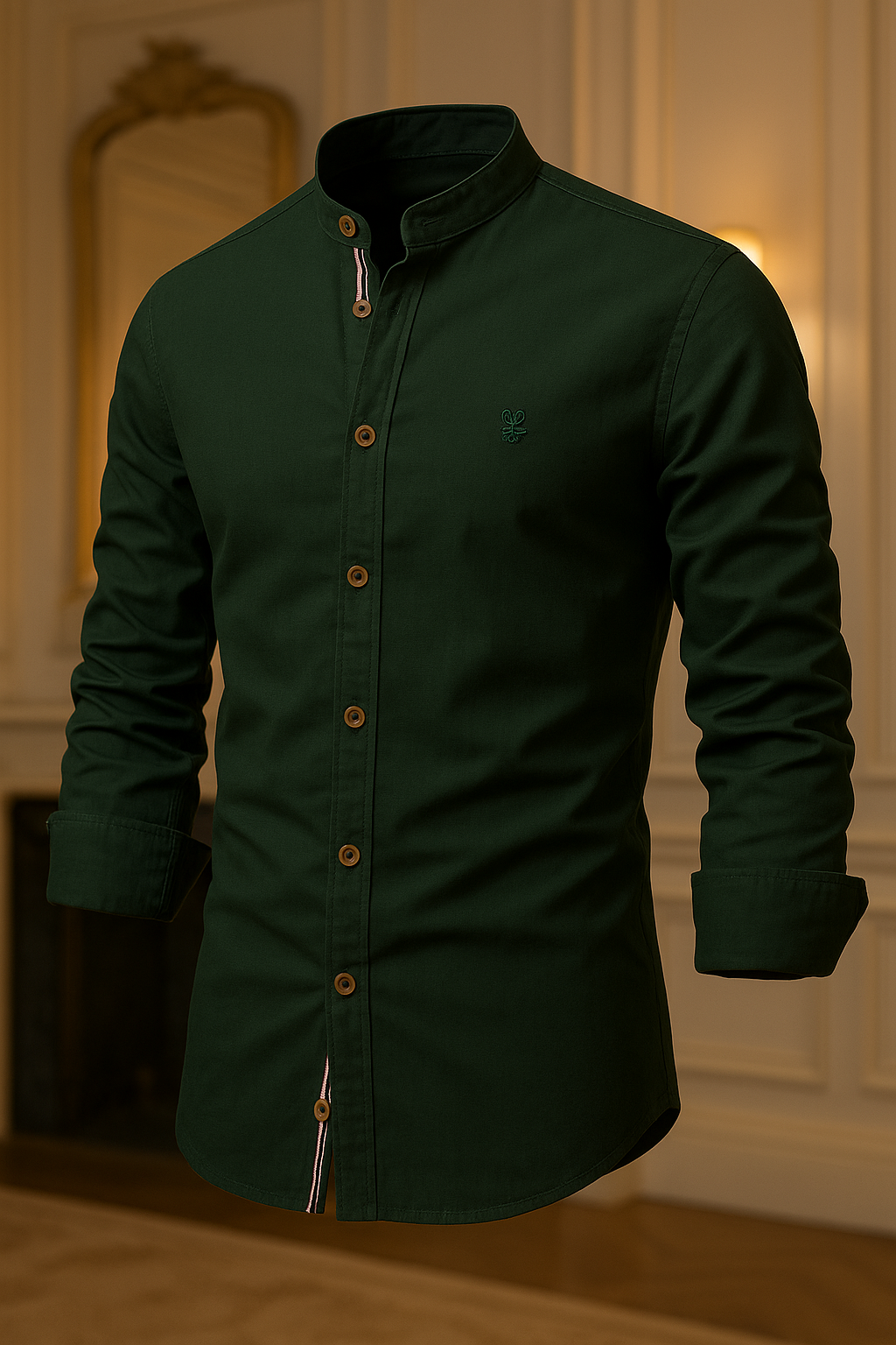 Camisa de Botão Social Masculina Manga Longa Gola Padre