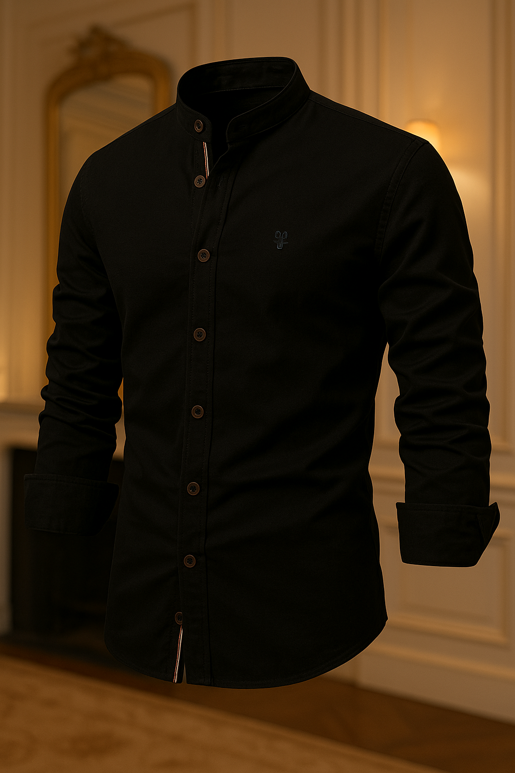 Camisa de Botão Social Masculina Manga Longa Gola Padre