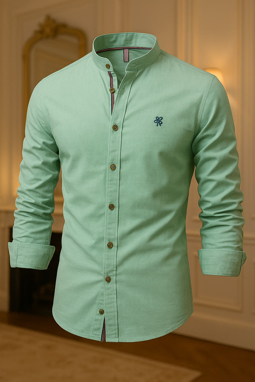 Camisa de Botão Social Masculina Manga Longa Gola Padre