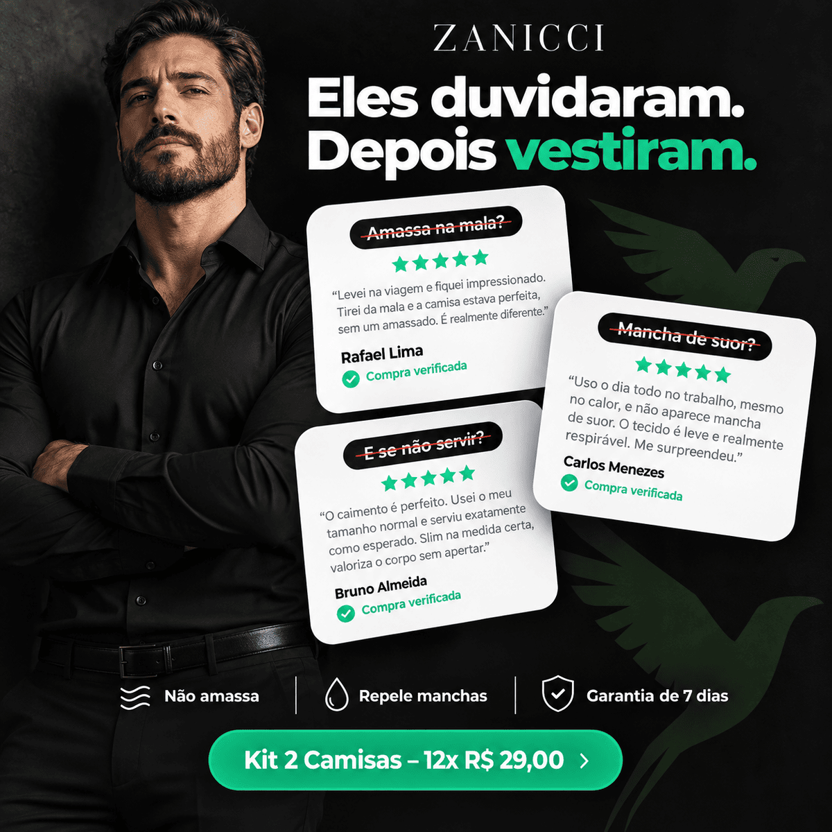 Kit 2 Camisas Tecnológica Masculina Slim Fit Não Amassa Zanicci