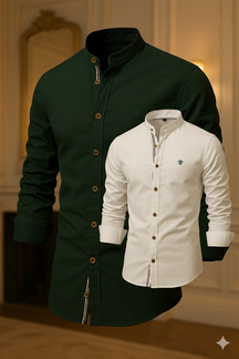 Kit 2 Camisas de Botão Social Masculina Manga Longa Gola Padre Algodão Egípcio + Cinto de Couro