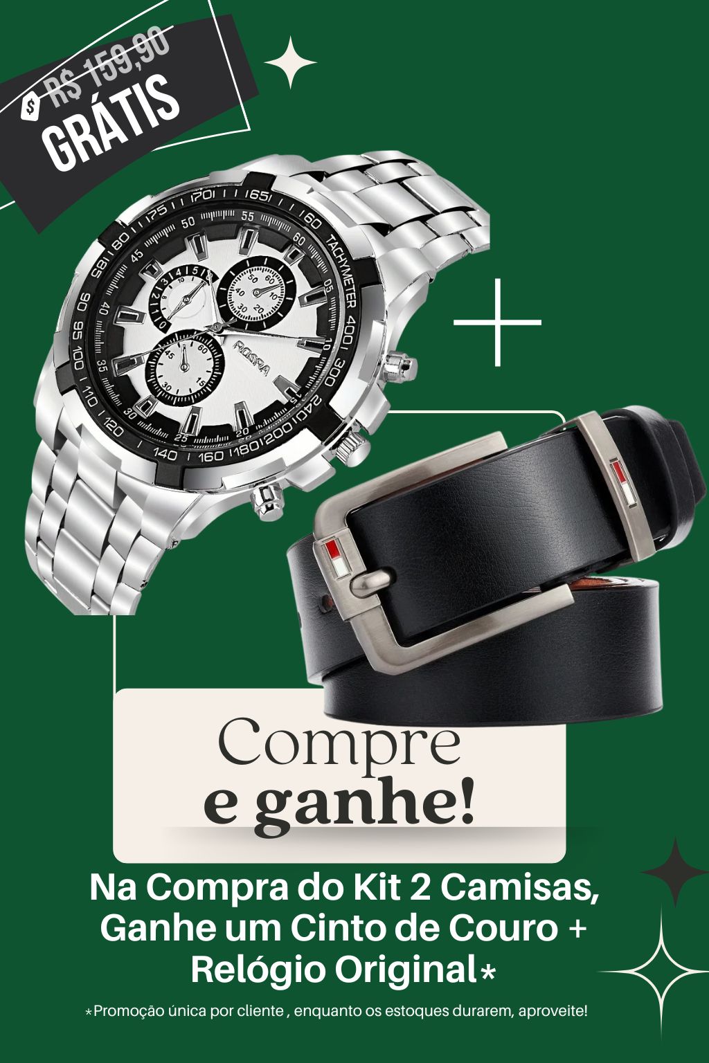 Kit 2 Camisas de Botão Social Masculina Manga Longa Gola Padre Algodão Egípcio + Cinto de Couro