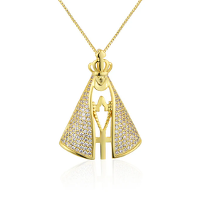 [COMPRE 1 LEVE 2] Colar Nossa Senhora Aparecida com Manto de Zircônia e Ouro 18k