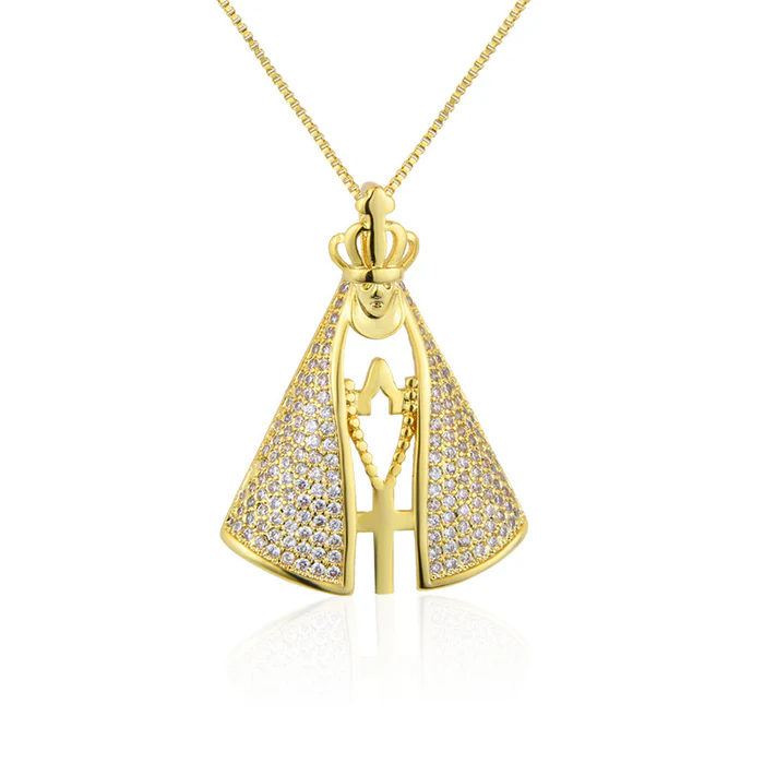 [COMPRE 1 LEVE 2] Colar Nossa Senhora Aparecida com Manto de Zircônia e Ouro 18k