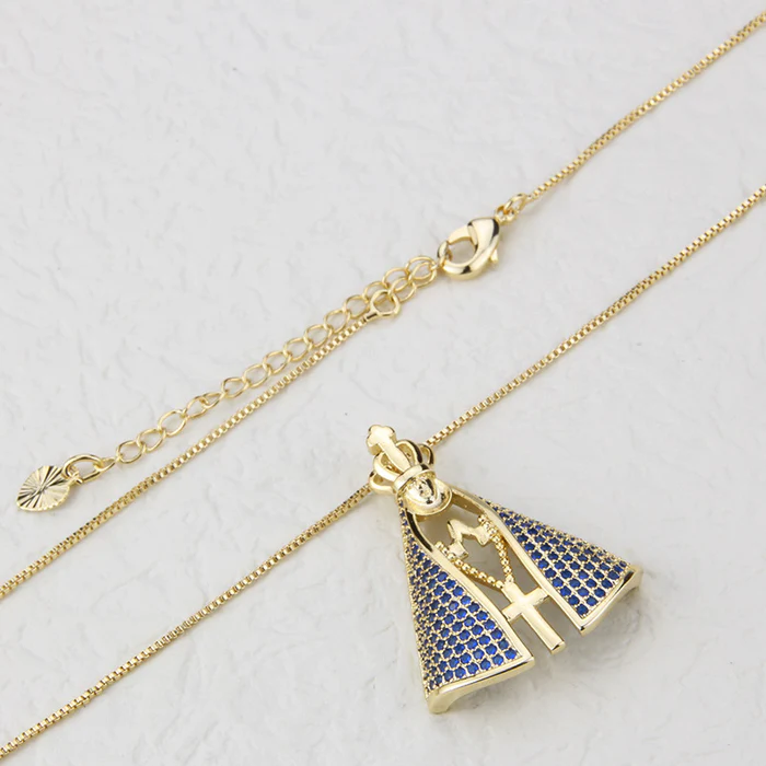 [COMPRE 1 LEVE 2] Colar Nossa Senhora Aparecida com Manto de Zircônia e Ouro 18k