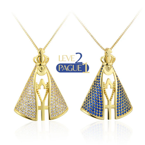 [COMPRE 1 LEVE 2] Colar Nossa Senhora Aparecida com Manto de Zircônia e Ouro 18k