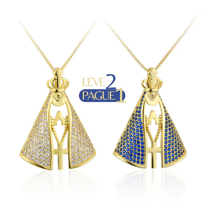 [COMPRE 1 LEVE 2] Colar Nossa Senhora Aparecida com Manto de Zircônia e Ouro 18k