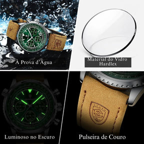 Relógio Masculino Elegante Militar de Couro em Aço Inoxidável à Prova d’Água – Quartzo Luxo