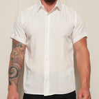 Camisa Social Masculino Manga Curta De Botão Lisa 100% Algodao Slim