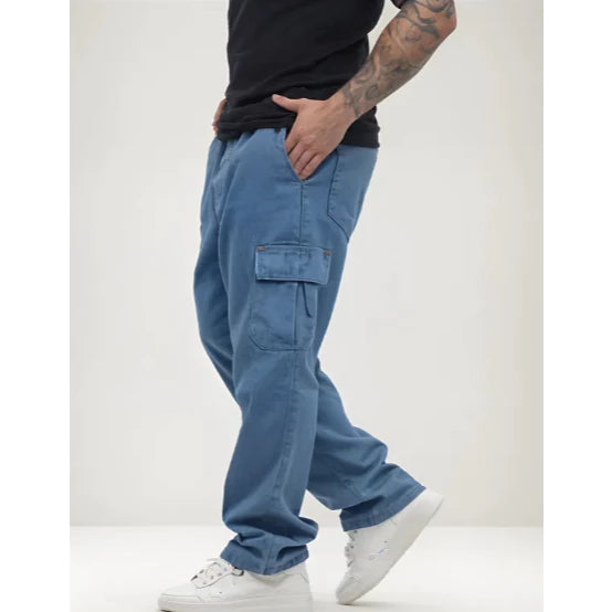 Calça Cargo Masculina Jeans Cos Elástico Cordão Skatista