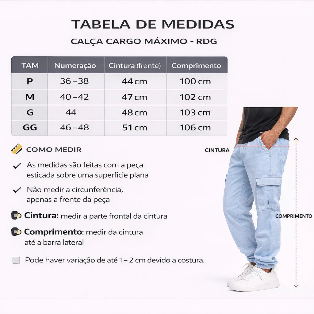 Calça Cargo Masculina Jeans Cos Elástico Cordão Skatista