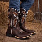 Bota Texana Masculina Country Bico Quadrado Cara De Boi Café
