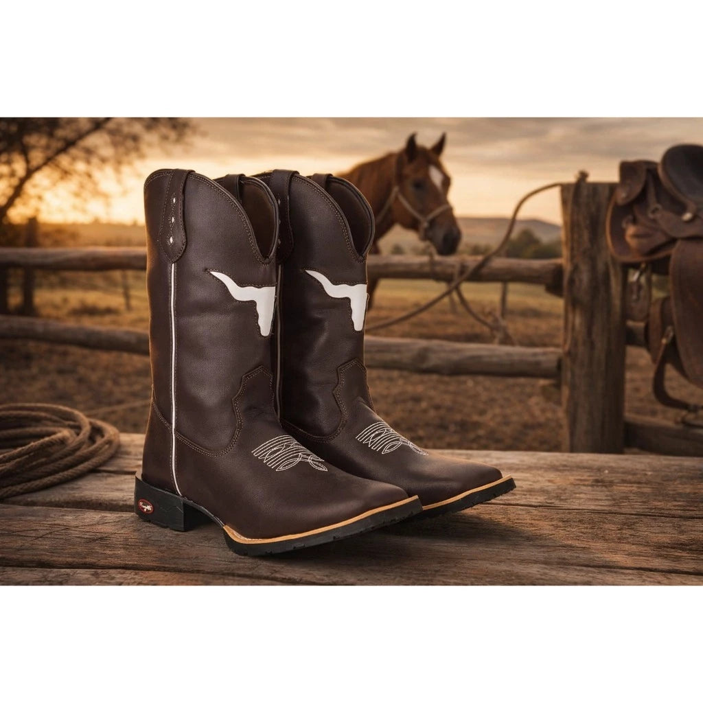 Bota Texana Masculina Country De Borracha Touro Vazado