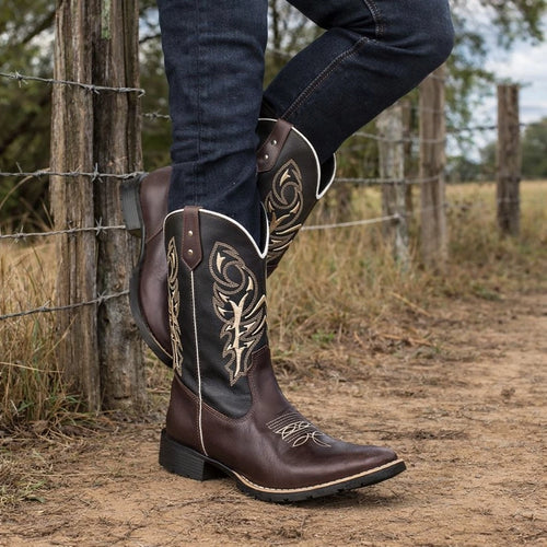 Bota Texana Masculina Delegada - Couro Premium e Bico Quadrado