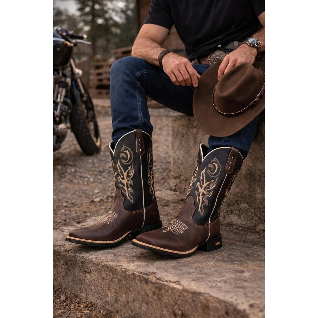 Bota Texana Masculina Delegada - Couro Premium e Bico Quadrado