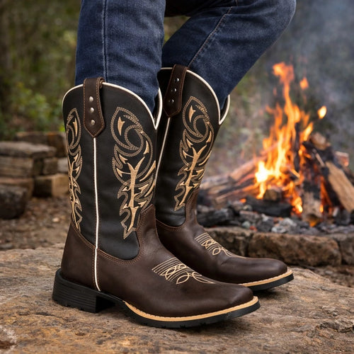 Bota Texana Masculina Delegada - Couro Premium e Bico Quadrado