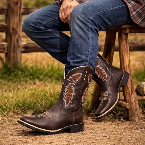 Bota Texana Masculina Country Bico Quadrado Cara De Boi Café