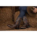 Bota Texana Masculina Country Bico Quadrado Cara De Boi Café
