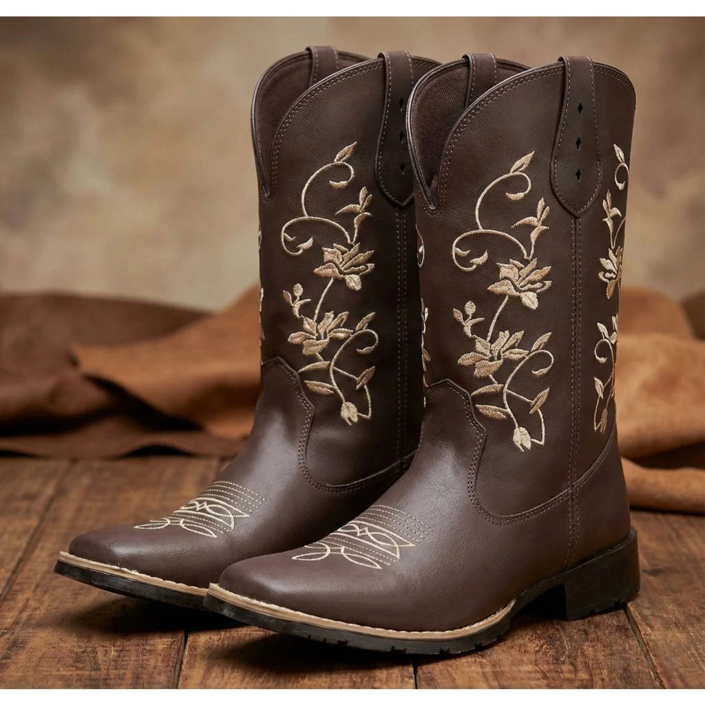 Bota Texana Feminina Ramos Café - Bico Quadrado e Conforto Premium