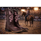 Bota Texana Feminina Country - Bordado Tribal Rosa