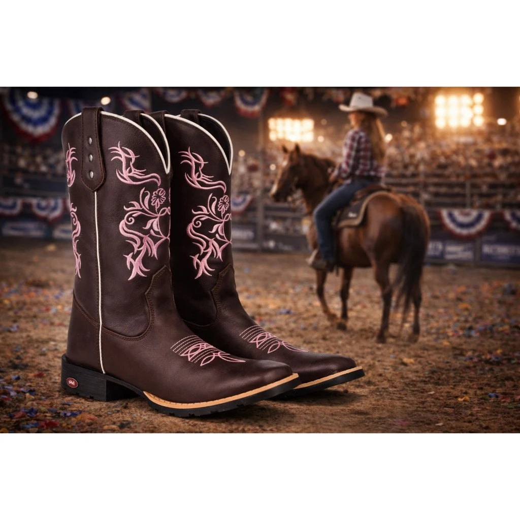 Bota Texana Feminina Country - Bordado Tribal Rosa