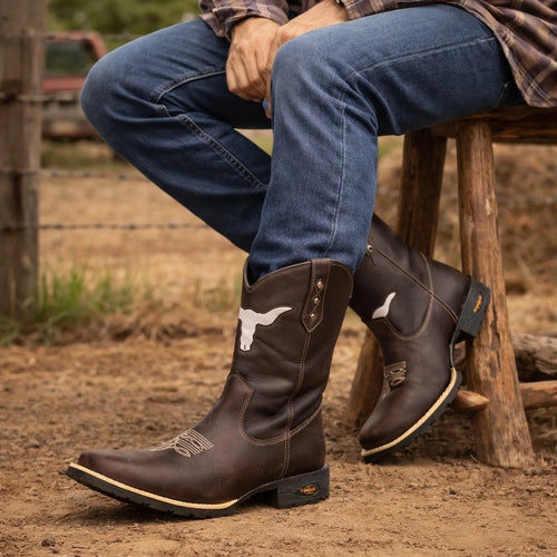 Bota Texana Masculina Country De Borracha Touro Vazado