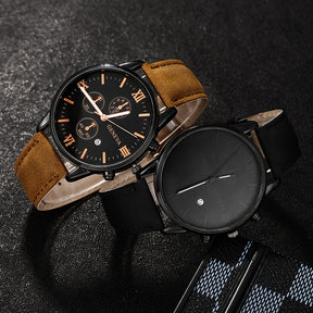 Conjunto de 4 Relógios Masculino Super Elegante e Barato em Aço Inoxidável e Couro à Prova d’Água – Quartzo Luxo