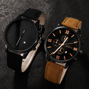 Conjunto de 4 Relógios Masculino Super Elegante e Barato em Aço Inoxidável e Couro à Prova d’Água – Quartzo Luxo