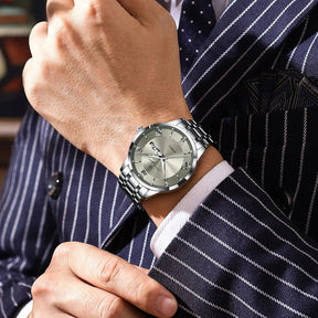 Relógio Masculino Elegante em Aço Inoxidável à Prova d’Água – Quartzo